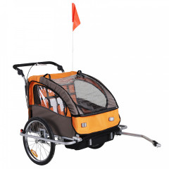 Remorcă de bicicletă pentru 2 copii Jogger 2 in 1, | portocaliu - maro č.1