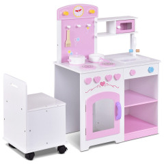 Bucătărie din lemn, pentru copii, cu accesorii și masă | roz č.3