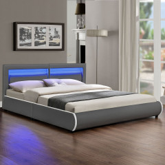Pat tapițat Murcia cu iluminare LED 180 x 200 cm | gri închis