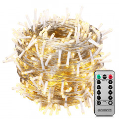 Ghirlandă luminoasă LED de Crăciun 20m cu telecomandă | alb cald 200 LED | cablu transparent