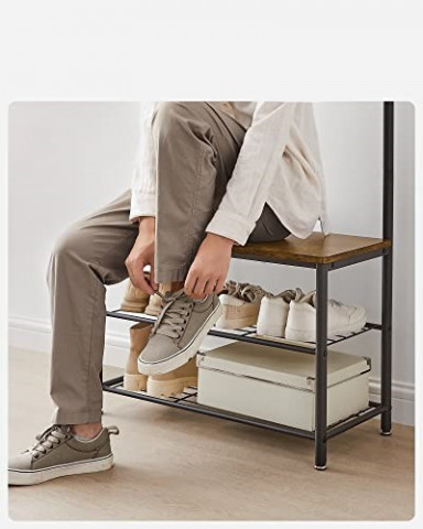 Cuier pentru haine cu bancă de depozitare | maro + negru č.5