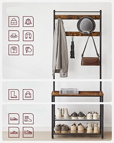 Cuier pentru haine cu bancă de depozitare | maro + negru č.3