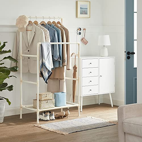 Cuier metalic cu 2 bare de haine și 1 poliță | alb