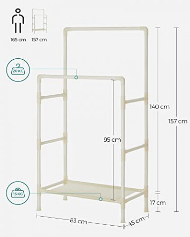 Cuier metalic cu 2 bare de haine și 1 poliță | alb č.3