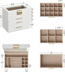 Dulap de bijuterii 4 polițe | alb cu auriu č.3