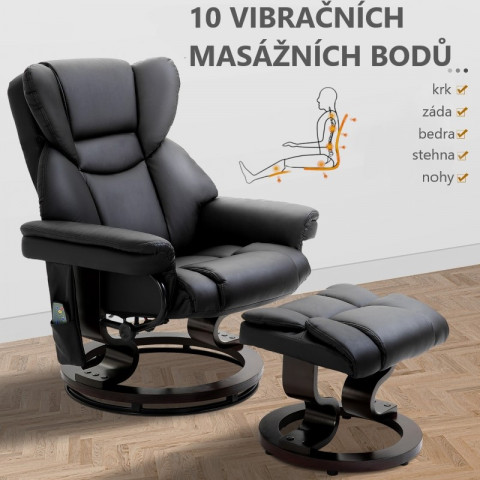 Fotoliu de masaj TOP cu suport pentru picioare | negru č.6