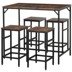 Barový stůl se 4 stoličkami | hnědá+ černá