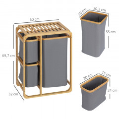 Cos de rufe din bambus cu raft | natural + gri č.3
