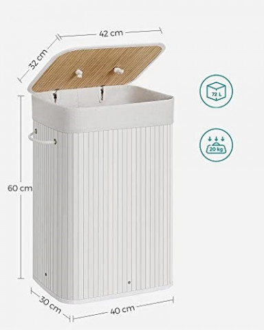 Cos de rufe din bambus 72 l | alb č.2