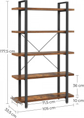 Raft rustic cu cinci polite | 105 x 33,5 x 177,5 cm č.2