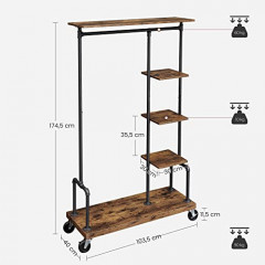 Raft mobil pentru haine si incaltaminte 103,5 x 40 x 174,5 cm | maro-negru č.3