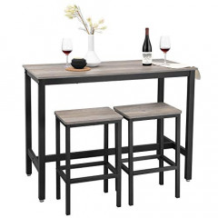 Stůl se sadou 2 barových stoliček | šedá + černá