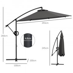 Umbrelă de grădină cu picior lateral și manivelă Ø293 cm | gri č.2