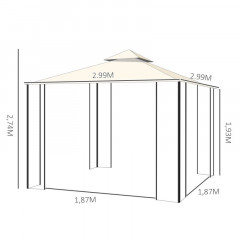 Foișor de grădină de lux cu plasă anti-țânțari 2,99 x 2,99 x 2,74 m | crem č.2