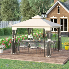 Foișor de grădină de lux cu plasă anti-țânțari 2,99 x 2,99 x 2,74 m | crem č.1