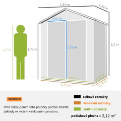 Magazie de grădină cu uși duble 1,80 x 1,30 x 2,10 m | gri č.2