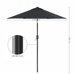 Umbrelă de grădină cu manivelă Ø200 x 197 cm | gri închis č.2