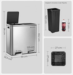 Coș de gunoi pentru bucătărie 2 x 30L cu 15 saci de gunoi | argintiu č.3