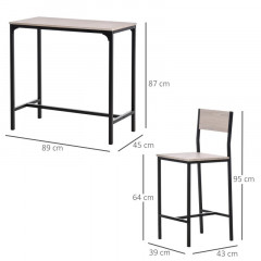 Masa de bar cu taburete | gri + negru č.2