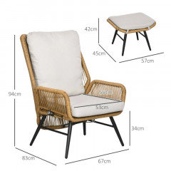 Scaun din ratan cu suport pentru picioare | 67 x 83 x 94 cm č.2
