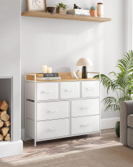 Comodă rustică cu sertare din material textil | 28,5 x 98 x 85 cm, albă č.1