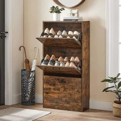 Pantofar cu trei polițe rabatabile | 60 x 24 x 120 cm, maro rustic č.1