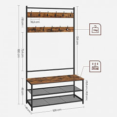 Pantofar rustic cu cuier | 100 x 40 x 180 cm, maro cu negru č.3