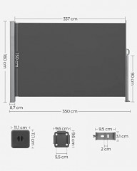Marchiză laterală Songmics pentru umbrirea terasei | 160 x 350 cm, gri închis č.2