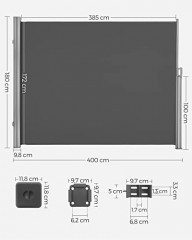 Marchiză laterală Songmics pentru umbrirea terasei | 180 x 400 cm, gri închis č.2