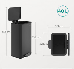 Coș de gunoi de bucătărie cu 15 saci | 40 l, negru č.2