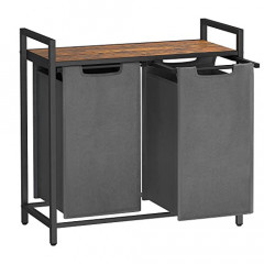 Coș de rufe dublu | 2 x 46 l, maro rustic și gri č.3