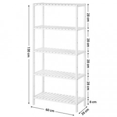 Raft de bambus cu 5 polițe 60 x 26 x 130 cm | alb č.2