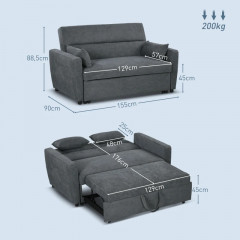 Canapea extensibilă Mika 155 x 90 x 88,5 cm | gri închis č.3