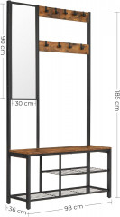 Pantofar rustic cu oglindă 36 x 98 x 185 cm | maro-negru č.3