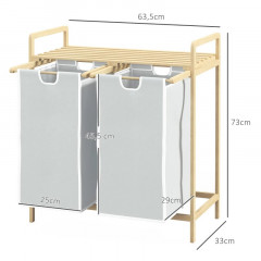 Coș de rufe din bambus 2 x 40 L cu raft 64x33x73 cm | gri deschis č.2