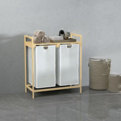 Coș de rufe din bambus 2 x 40 L cu raft 64x33x73 cm | gri deschis č.1