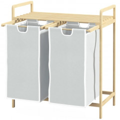 Coș de rufe din bambus 2 x 40 L cu raft 64x33x73 cm | gri deschis č.3