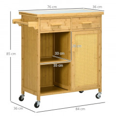 Cărucior de bucătărie din bambus 84 x 36 x 85 cm | natural č.2