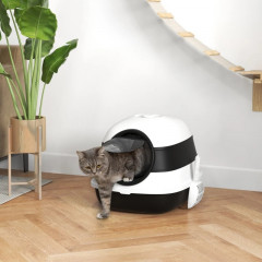 Litieră pentru pisici cu capac și lopățică 52 x 41 x 38 cm | negru-alb