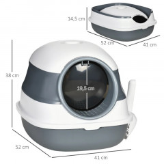 Litieră pentru pisici cu capac și lopățică 52 x 41 x 38 cm | gri-alb č.3