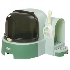 Litieră pentru pisici cu capac și lopățică 52 x 60 x 42 cm | verde + negru