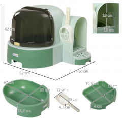 Litieră pentru pisici cu capac și lopățică 52 x 60 x 42 cm | verde + negru č.3