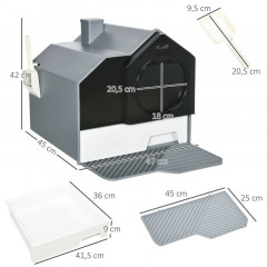 Litieră pentru pisici cu capac și lopățică 47 x 45 x 42 cm | gri č.3