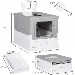 Litieră pentru pisici cu capac și lopățică 47,5 x 35,5 x 36,7 cm | gri č.3