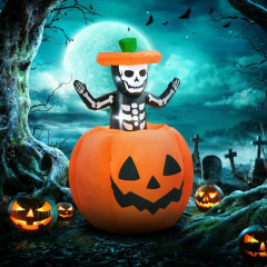 Schelet de fantomă de Halloween gonflabil în dovleac cu lumini LED | 100 x 100 x 150 cm č.1