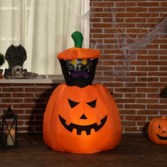 Dovleac gonflabil de Halloween cu pisică în mișcare și lumini LED | 76 x 64 x 115 cm č.1