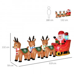 Moș Crăciun gonflabil pe sanie cu 3 reni | 132 cm č.3