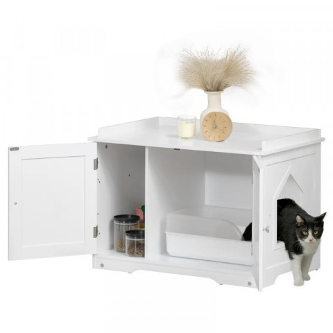 Dulăpior pentru pisici cu ușiță pentru nisip 86 x 48 x 52 cm | alb č.2