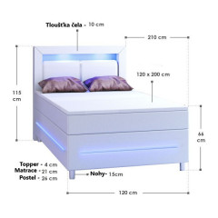Pat Box Spring Norfolk cu iluminare LED 120 x 200 cm | alb č.3