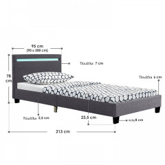 Pat tapițat Verona cu iluminare LED 90 x 200 cm | gri č.3